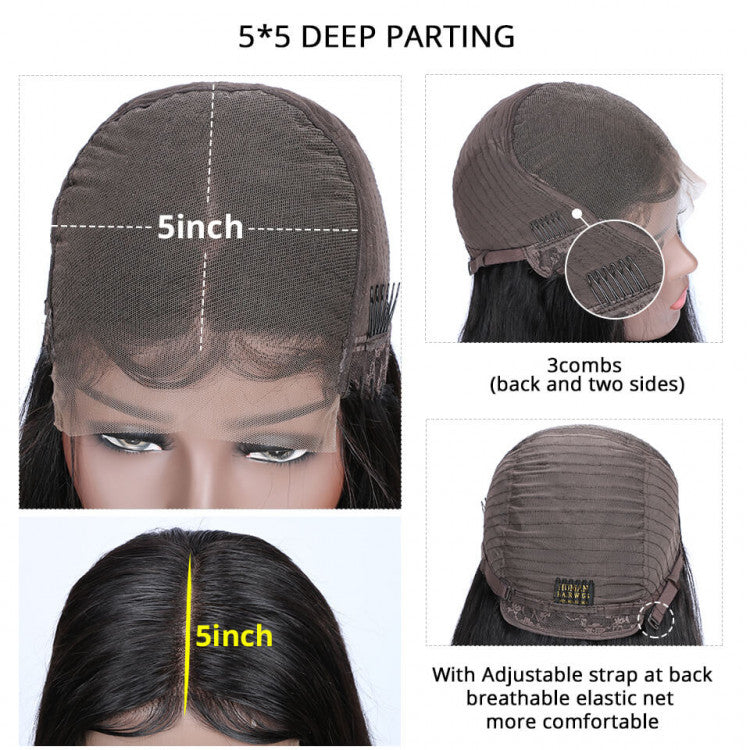 HD 5X5 BODY WAVE GLUELESS CLOSURE WIG